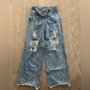 Aiirz Designer Baggy Distressed Jeans Wide Leg Ripped Denim High Rise